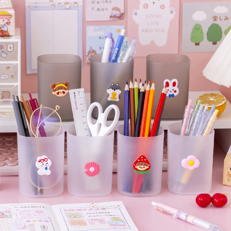 Giá Đỡ Bút Bằng Nhựa Họa Tiết Hoạt Hình Màu Trắng Đen Đơn Giản