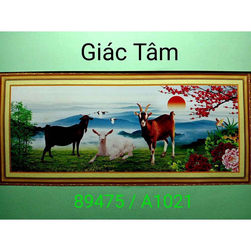 Tranh thêu CẢNH DÊ HOA CÚC CHIM HẠC - 120x51cm - 89475 A1021 - TAM 3 MÙI BÔNG CÂY - tranh thêu chữ thập chưa thêu