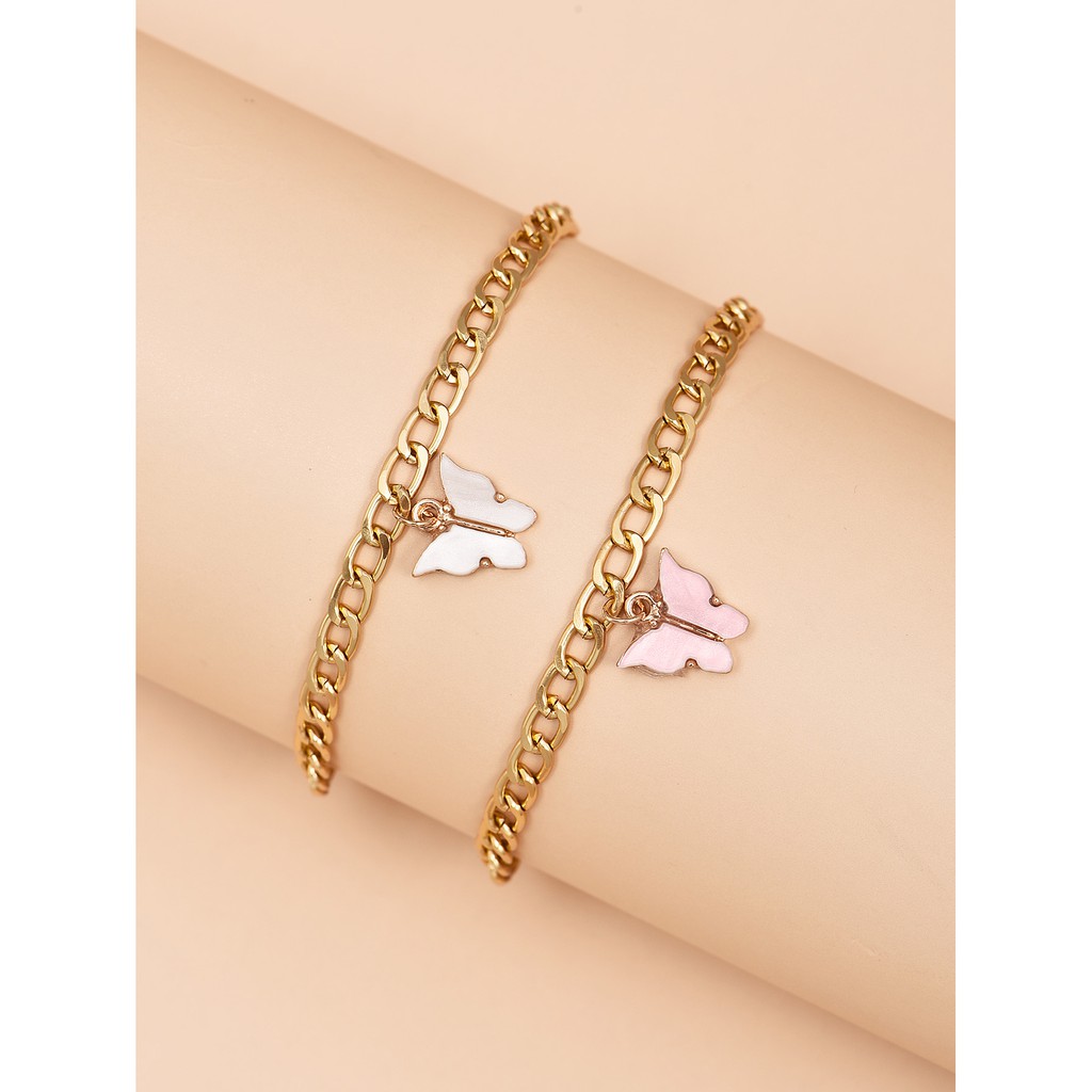 Bộ 2 vòng lắc chân mạ vàng 18K mặt hình bươm bướm phong cách Hàn Quốc dễ thương | BigBuy360 - bigbuy360.vn