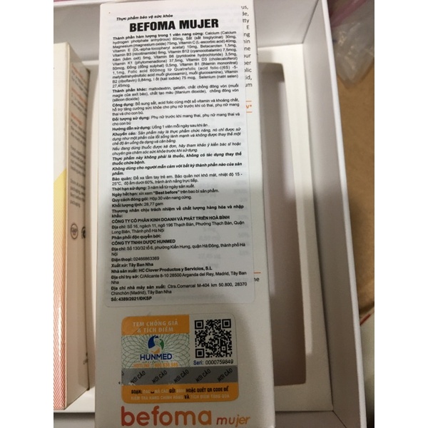 Vitamin tổng hợp cho bà bầu Befoma Mujer (bổ sung sắt, acid folic, vitamin,khoáng chất cho phụ nữ mang thai &amp; cho con bú