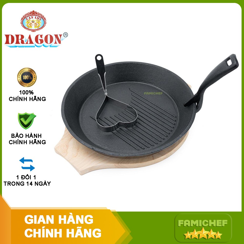 Chảo gang tròn chống dính đế gỗ Dragon D042