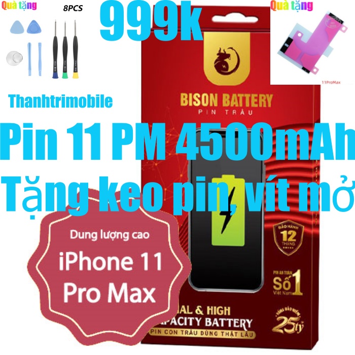 Pin 11 Pro Max Bison dung lượng cao 4500mAh