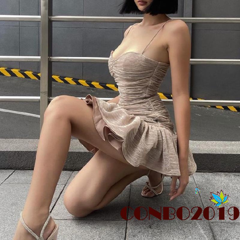 Hgm-đầm Hai Dây Màu Trơn Hở Lưng Thời Trang Mùa Hè Cho Nữ Size S / M / L