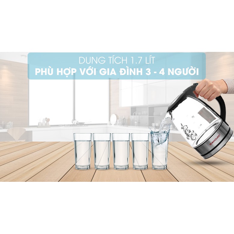 Bình đun siêu tốc thủy tinh Sunhouse 1.7 lít SHD1217