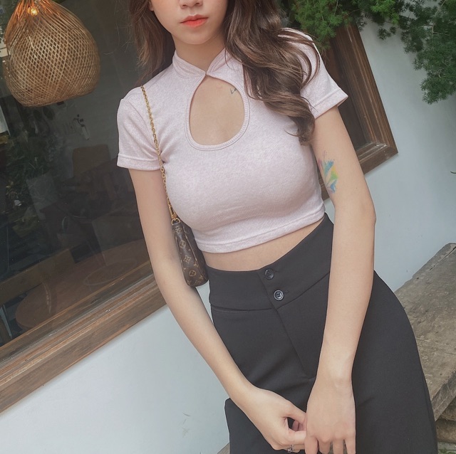 Áo Croptop Cổ Tàu Tay Ngắn [ ẢNH THẬT 100% ]
