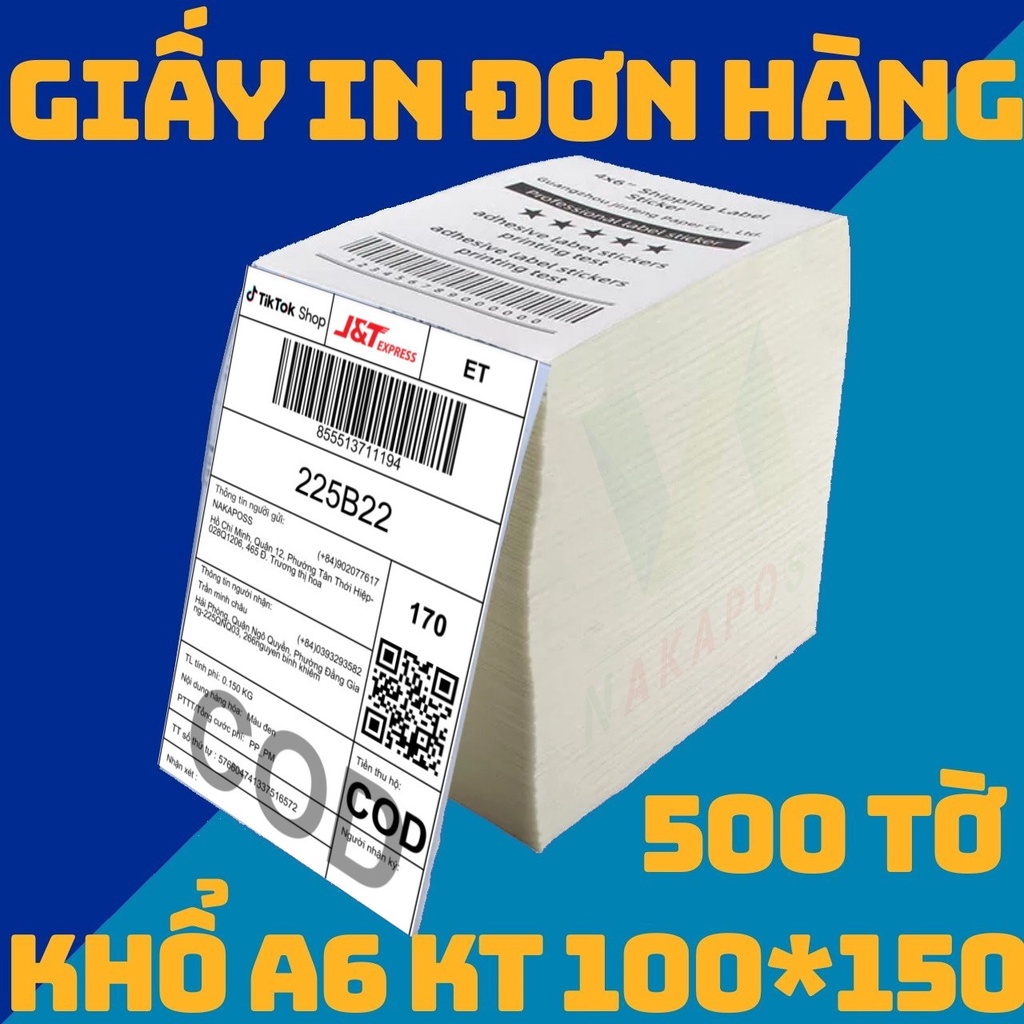 Giấy in đơn hàng TMĐT 100x150mm in decal nhiệt bill hóa đơn cỡ A6 tự dán không cần băng dính