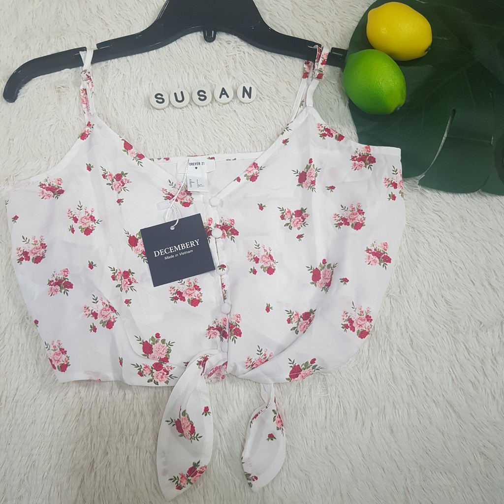 Áo Croptop 2 Dây Có Nút Bọc Vải Cột Nơ Eo, Vải Voan Visco Siêu Mịn Không Nhăn Đi Chơi Đi Biển