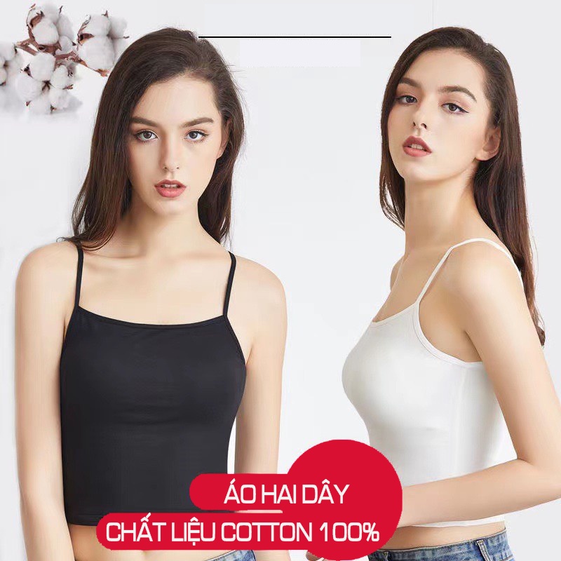 Áo hai dây chất liệu cotton 100% ôm sát mặc bên trong freesize