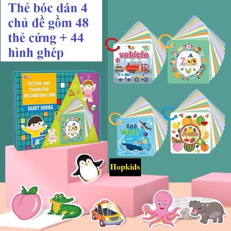 Học liệu bóc dán flashcard ghép hình giáo dục sớm thông minh cho bé 0-3 tuổi