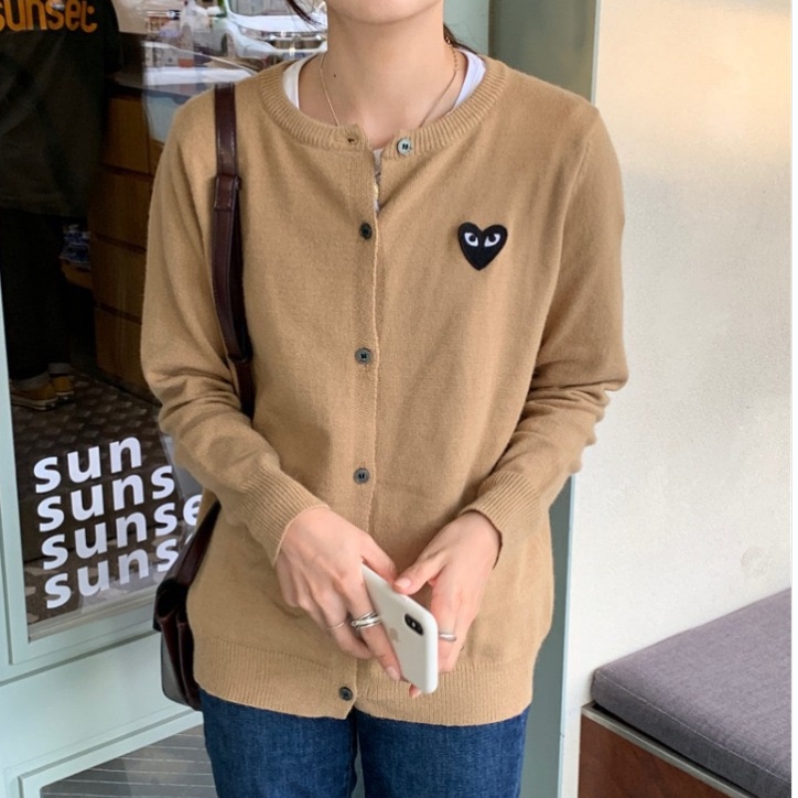 Áo Cardigan Dệt Kim Tay Dài Dáng Ôm In Hình Trái Tim Kiểu Hàn Quốc Dễ Thương Cho Nữ