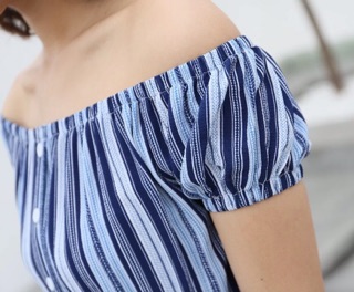 Váy maxi trễ vai kẻ sọc [ hàng order ]