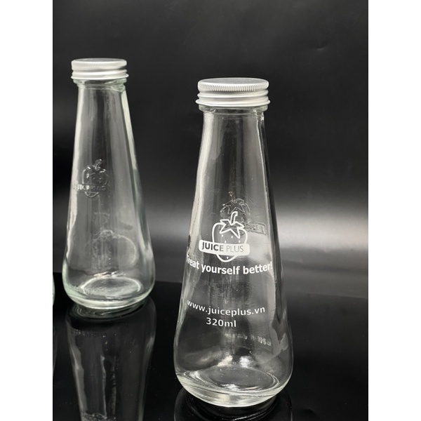 Combo 4 chai Chai thủy tinh đựng nước ép, đựng sữa hạt an toàn 320ml Juice Plus kèm nắp nhôm không rỉ Made in Vietnam
