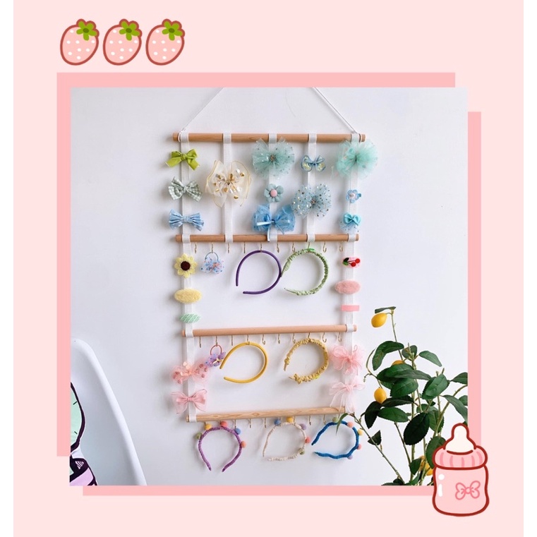Treo kẹp gỗ 4 tầng có chỗ treo bờm và turban cho bé