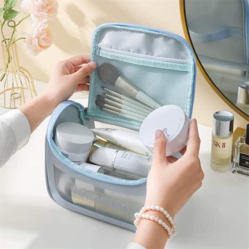 Túi đựng mỹ phẩm trong suốt Washbag có quai xách cao cấp