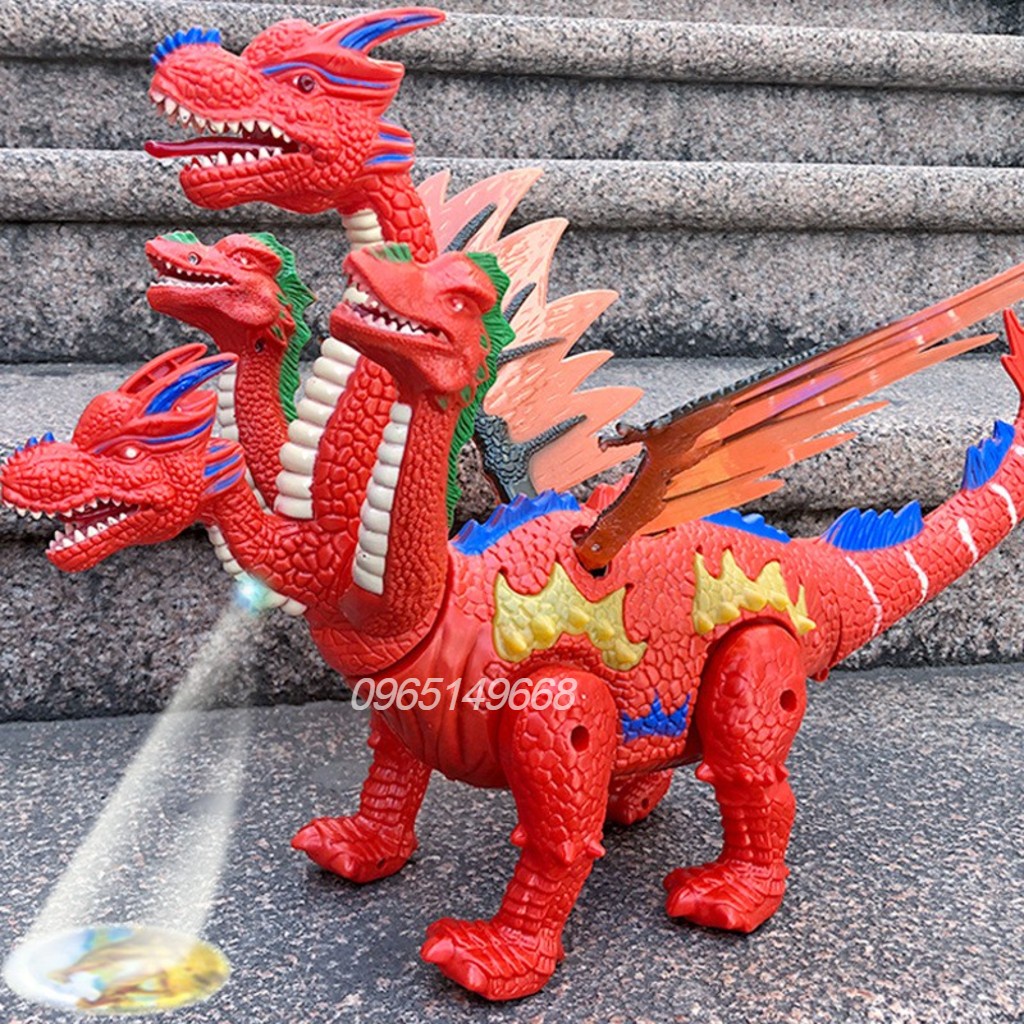 Đò chơi Khủng Long 4 Đầu, Đẻ Trứng, Có Cánh,Có Nhạc Đèn