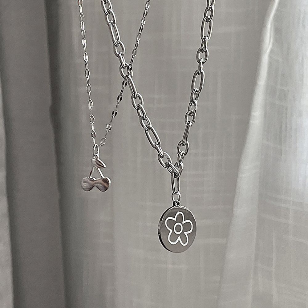 Vòng cổ Hai Lớp Phối Mặt Hình Quả Cherry Nhiều Màu Thời Trang Cổ Điển Cho Nữ