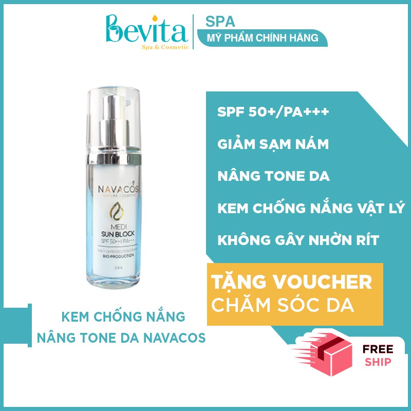 Kem chống nắng sinh học nâng tone da Navacos Medi Sun Block SPF 50+/PA+++ 30ml - Bevita