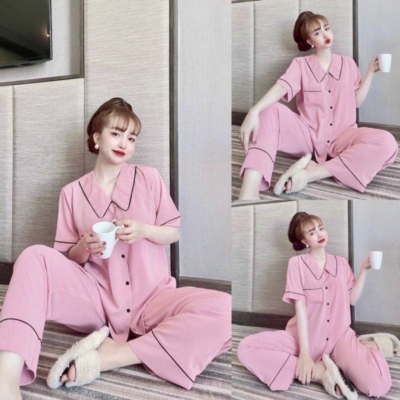 Bộ pijama nữ lụa Mango cổ nhọn đơn giản cực xinh