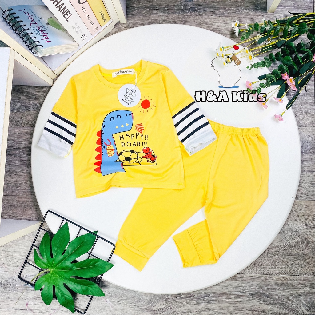 [Bé 20-33kg] Bộ tay dài thun lạnh SIZE ĐẠI Minky mom in hình trước ngực phối tay sọc cho bé trai bé gái từ 20-33kg