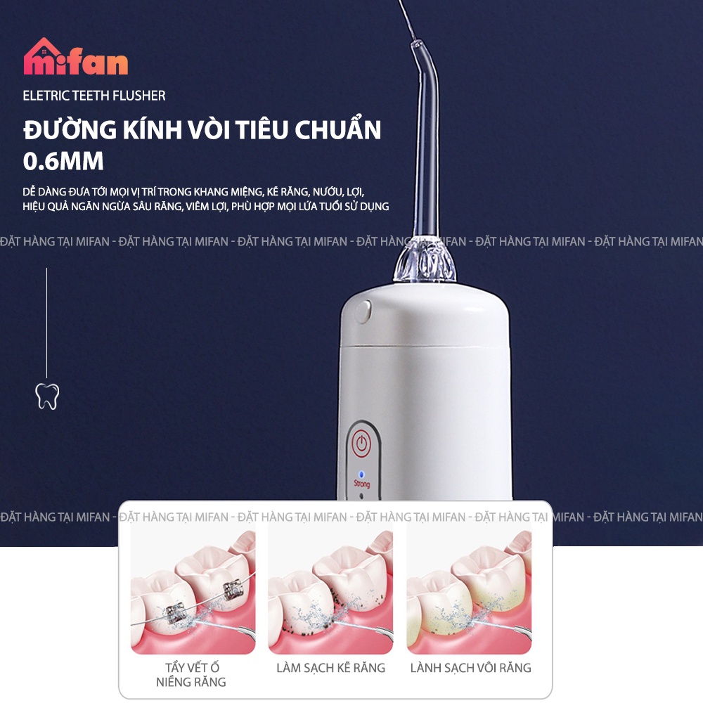 Máy Tăm Nước Xịt Vệ Sinh Răng Miệng MIFAN model 2021-Bình nước tháo rời tiện lợi, 2 đầu phun, Pin sạc 1200mAh-BH 3 tháng