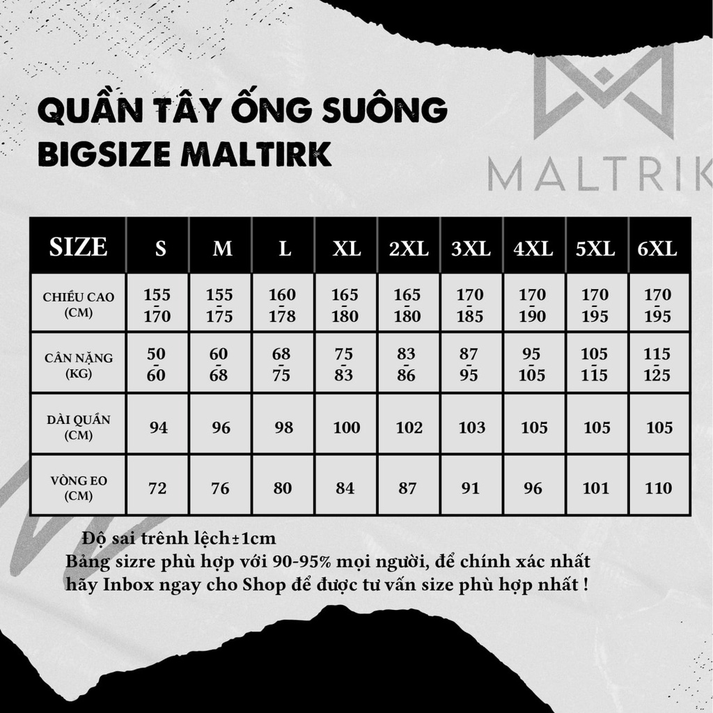 Quần tây âu đen nam ống suông bigsize MALTRIK quần vải ống rộng chất liệu tuyết mưa hàn có size lớn đến 120kg