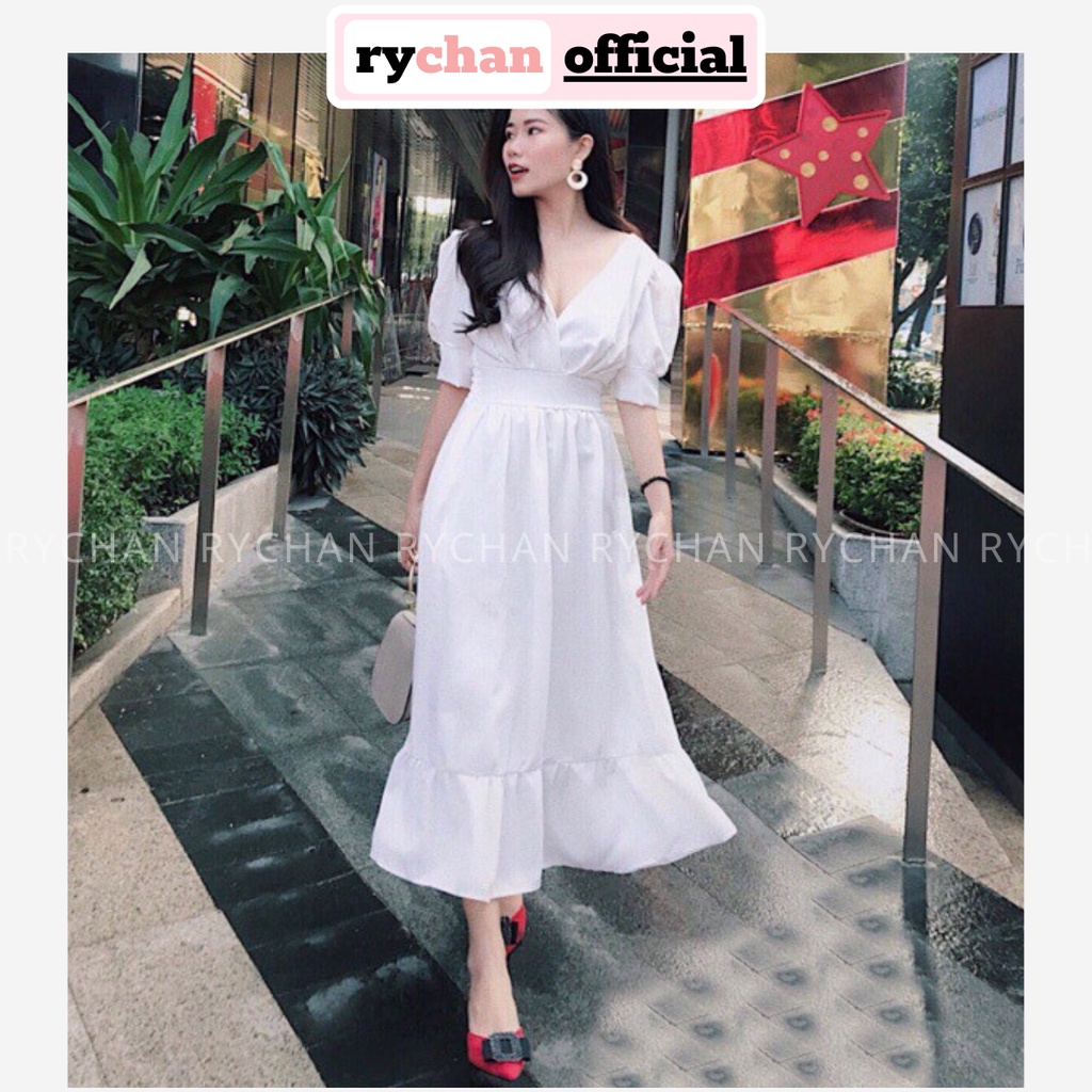 DM697 - Đầm Maxi Xòe Trắng Đuôi Cá