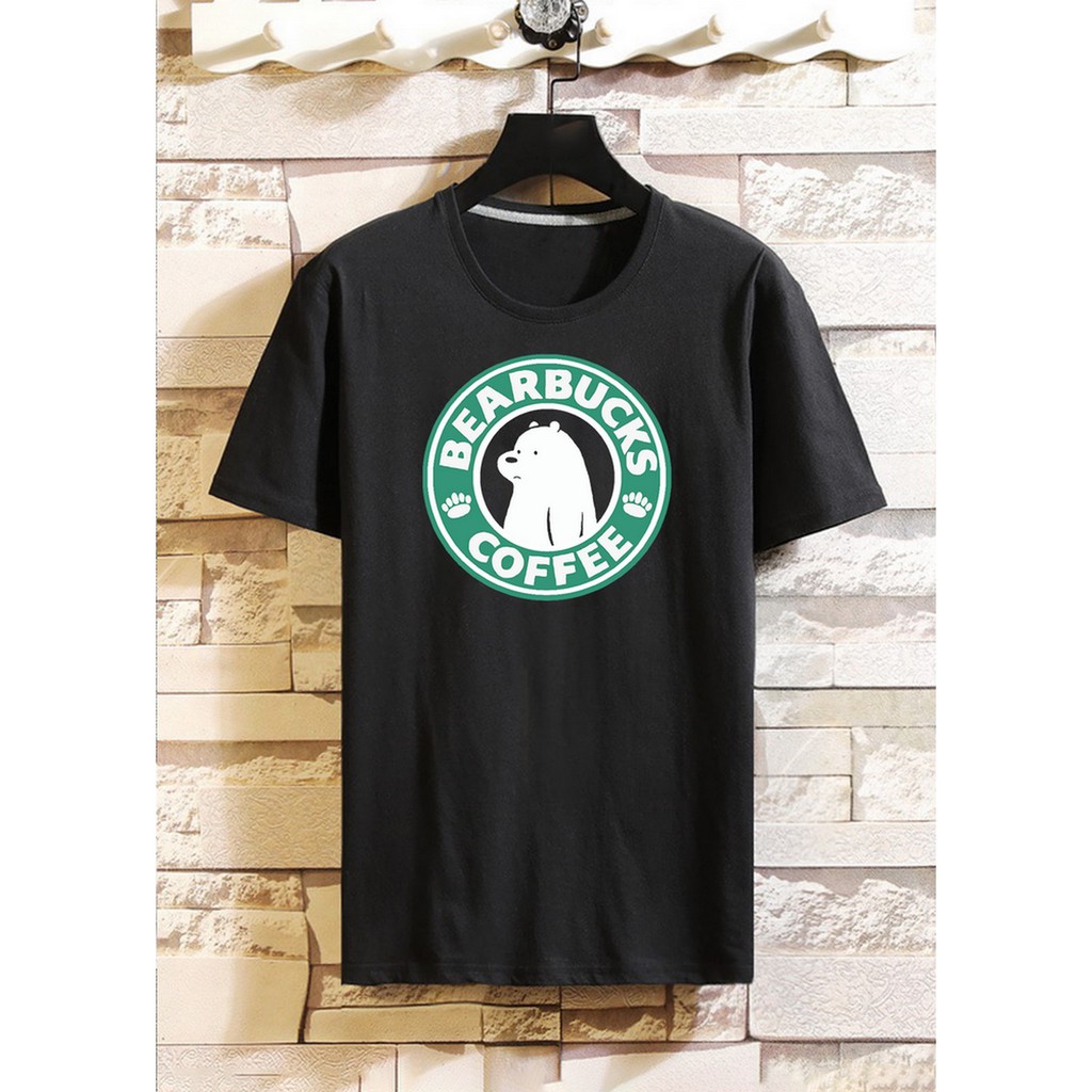 Áo Thun Cotton Ba Con Gấu Bearbucks Unisex Nam Nữ Trắng Đen