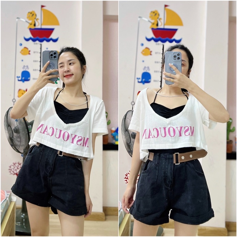 Set áo croptop trắng