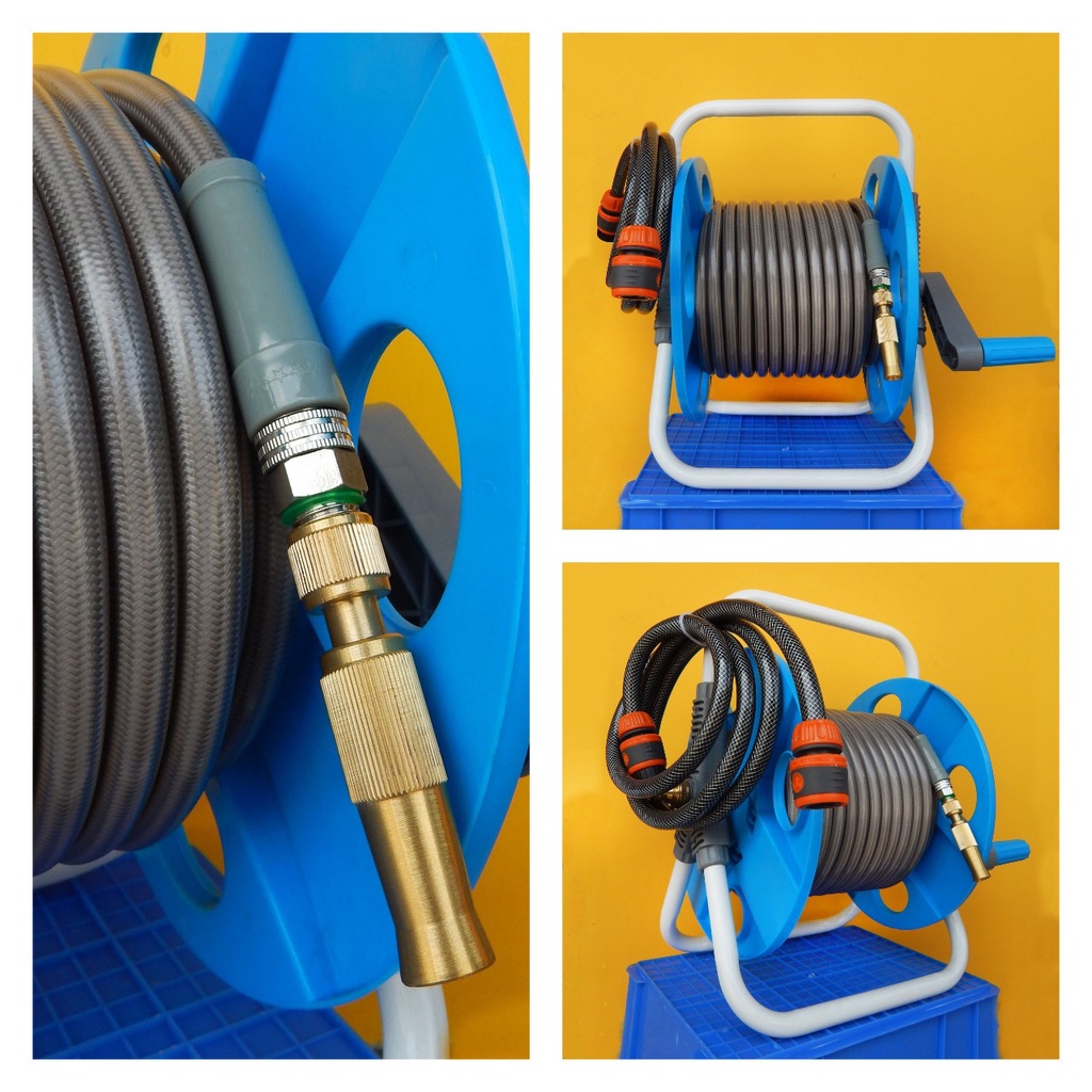 Bộ rulô ống dẫn nước loại dây chịu áp cao dài 20m, 30m kèm béc thau tăng áp xịt rửa vệ sinh/ Chịu được áp máy rửa xe