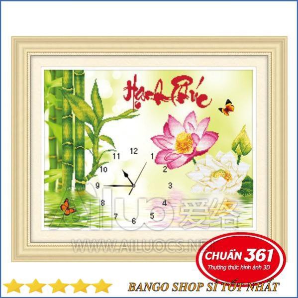 Tranh thêu chữ thập đồng hồ Hạnh Phúc Hoa Sen 3D Ailuo AL56705_CHƯA THÊU
