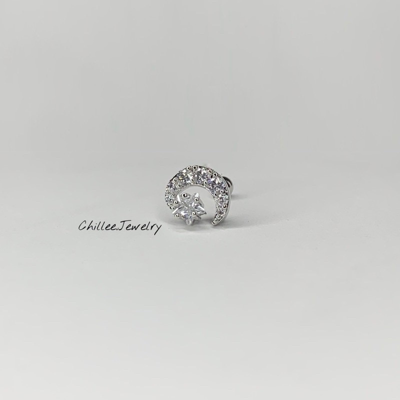 Khuyên tai xỏ titan G23 CHỐNG DỊ ỨNG y tế nữ hình mặt trăng ngôi sao CHILLEE