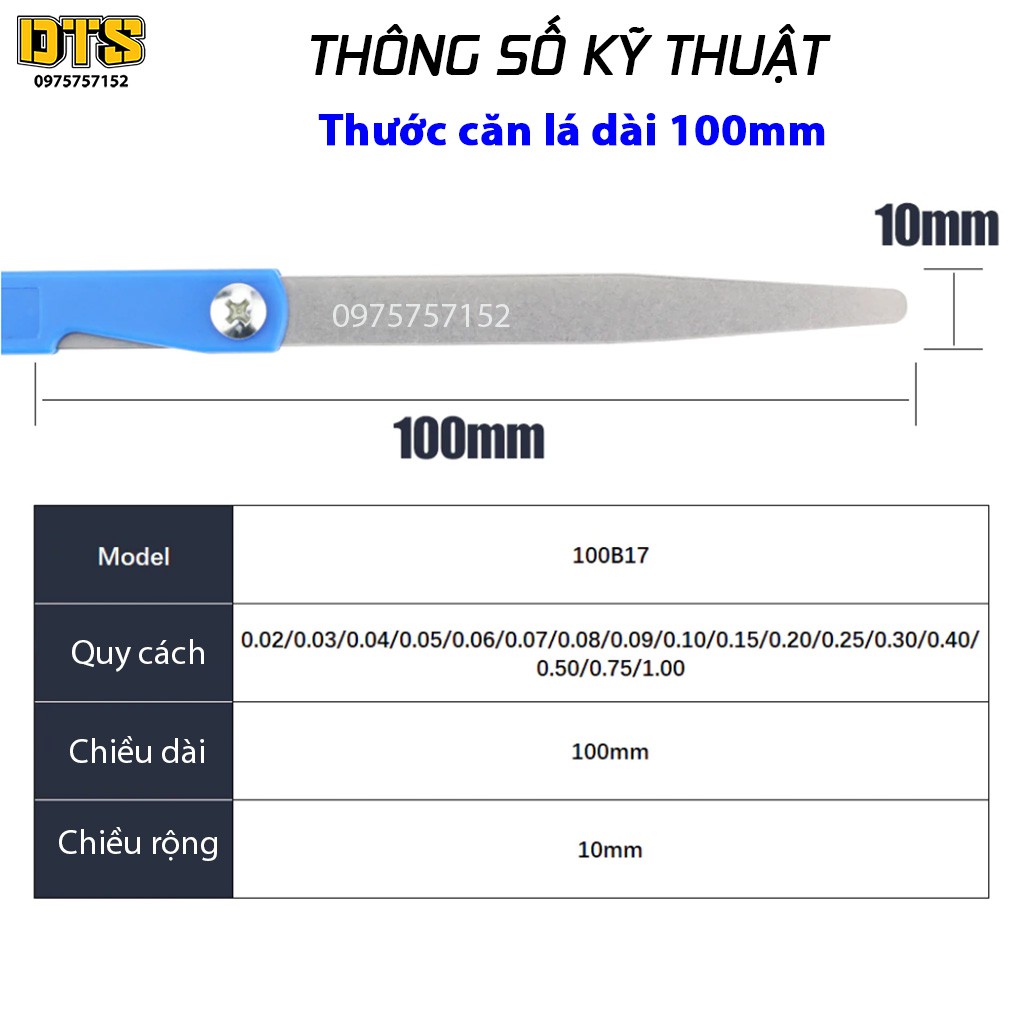 Thước căn lá 17 miếng cao cấp, thước lá chỉnh cò đo khe hở 0.02-1.00mm, dưỡng đo khe hở thép lò xo đàn hồi chính xác cao