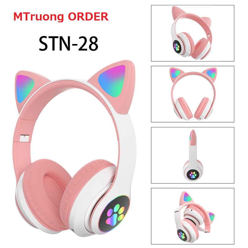 Tai nghe chụp tai không dây bluetooth STN28 màu sắc cute,âm thanh ấm bass mạnh Tai Nghe Mèo Dễ Thương Học Online STN28