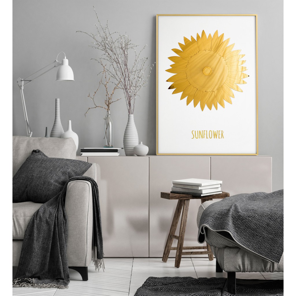 Khung tranh treo tường trang trí nội thất Bắc Âu  hoa hướng dương SUNFLOWER- Nhập khẩu Hàn Quốc, Size: 42cmx59,4cm
