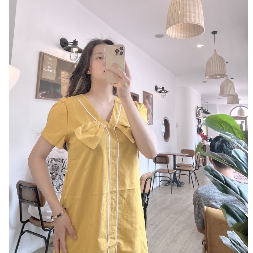 Váy bầu nơ ngực thời trang thiết kế vải đũi MSP286A Mom and Baby
