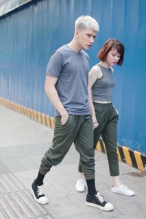 ÁO THUN NAM TRƠN AGE2X - XANH ĐEN ĐỐM