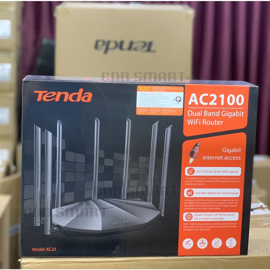 Bộ Phát Wifi Xuyên Tường Tenda AC23 7 Râu Chuẩn AC 2100Mbps Siêu Mạnh, Tenda AC5 Chuẩn AC1200Mbps- Hàng Chính Hãng