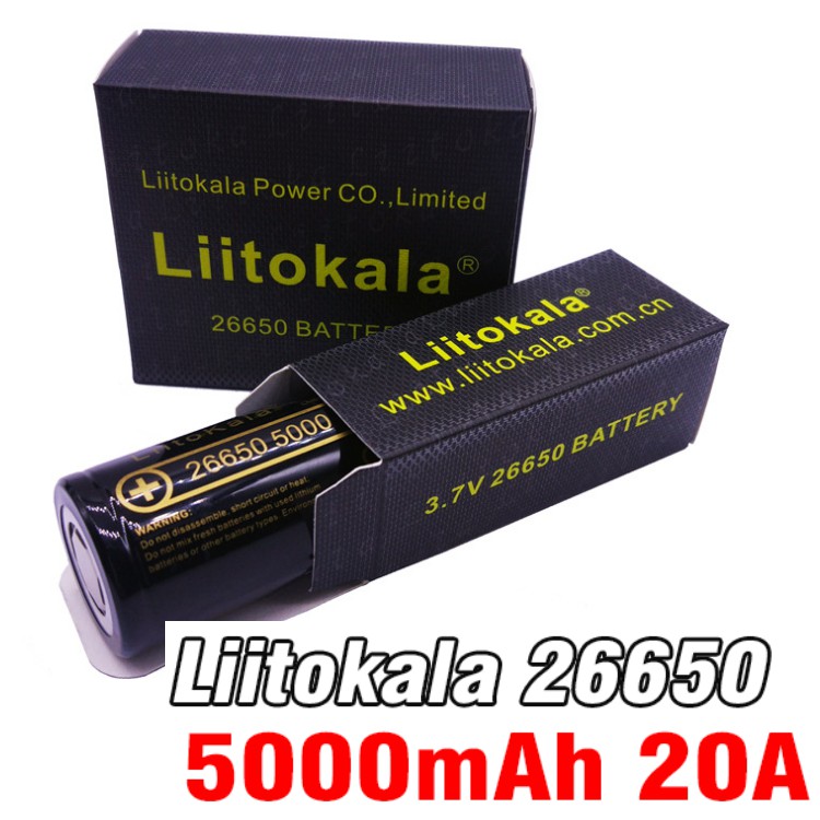 Pin 3.7v 26650 Liitokala 5000mah dòng xả 20A (4C) pin mới 2 đầu phẳng (1 viên)