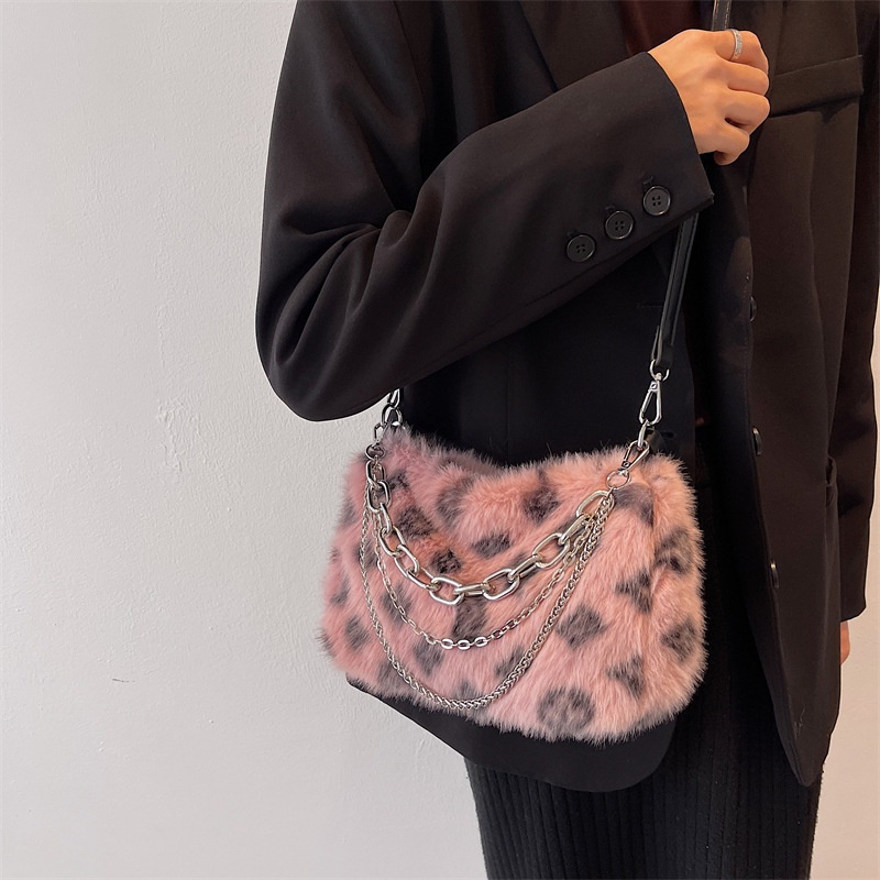 Túi Xách Đeo Vai Hình Vuông Cỡ Nhỏ Phủ Lông Họa Tiết Da Báo Thời Trang Thu Đông 2022 Cho Nữ