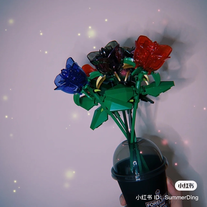 Mô hình lắp ráp cành hoa hồng đen ánh kim phát sáng PHANTOM ROSE tặng người yêu siu xinh Decool Nonlego