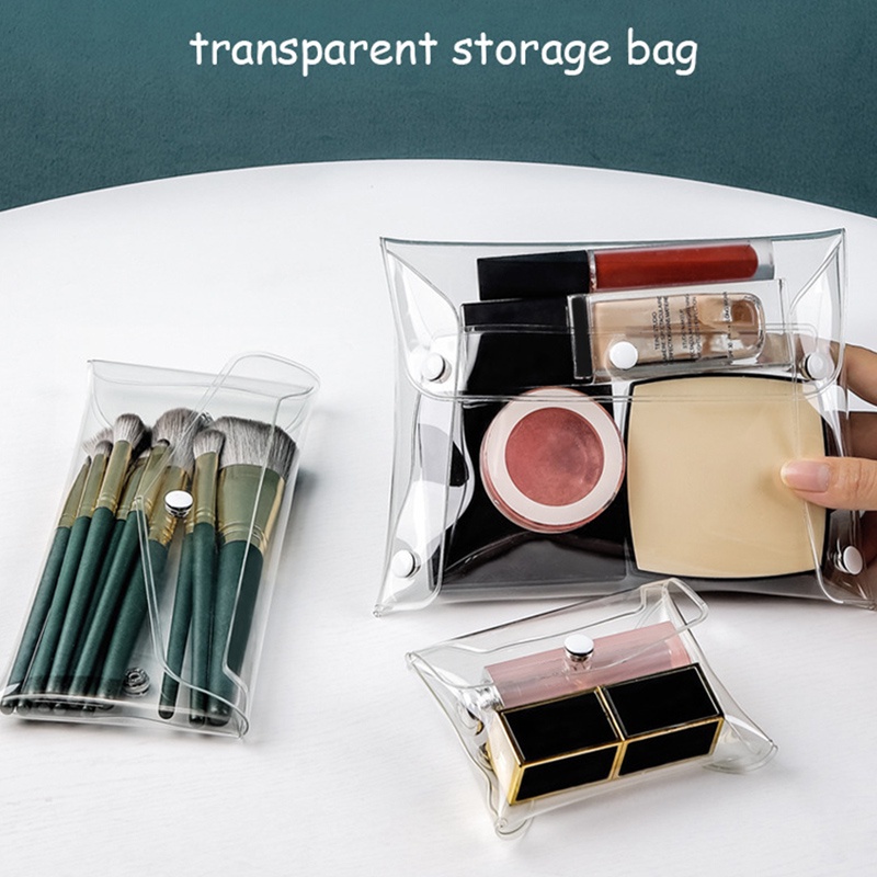 Túi Đựng Đồ Trang Điểm / Mỹ Phẩm / Đồ Vệ Sinh Cá Nhân / Son Môi Bằng PVC Trong Suốt Chống Thấm Nước Có Nút Bấm Ốp