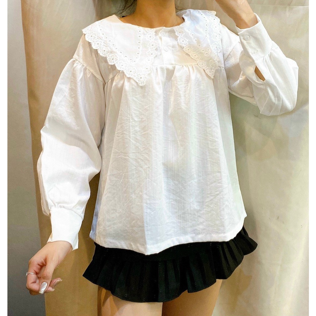 áo babydoll trắng cổ bèo tiểu thư ullzang hàng QC A284 | BigBuy360 - bigbuy360.vn