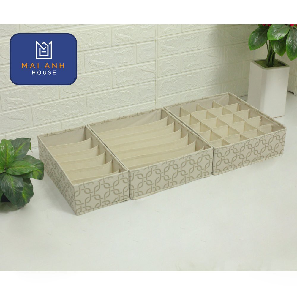 Combo 5 hộp chia ngăn đựng đồ lót, quần tất Mai Anh House, họa tiết hoa thị sang trọng