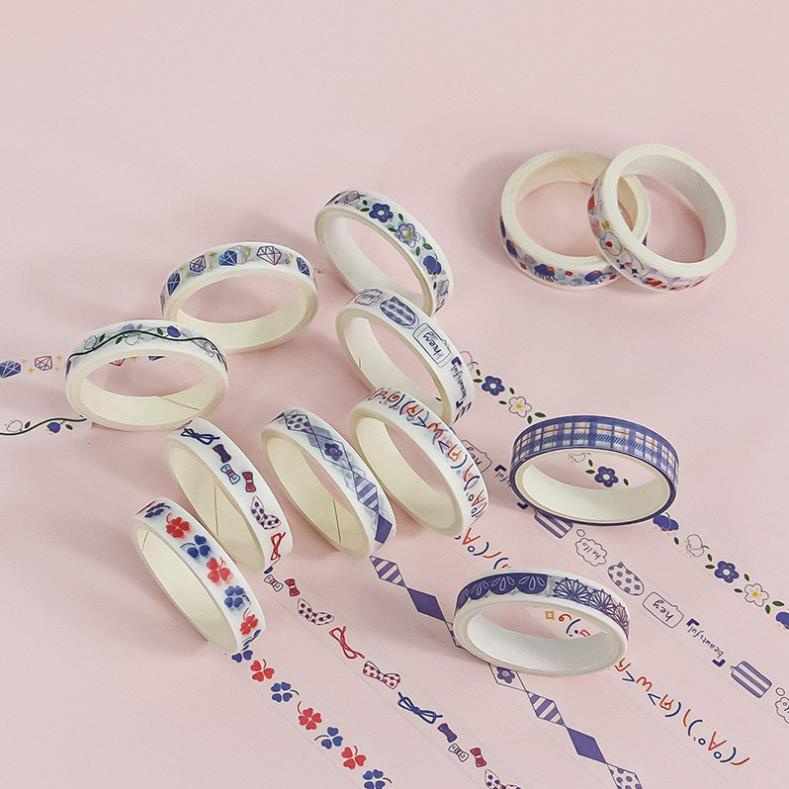 12 Băng dính washi tape 1cm x 3m nhiều mẫu cute