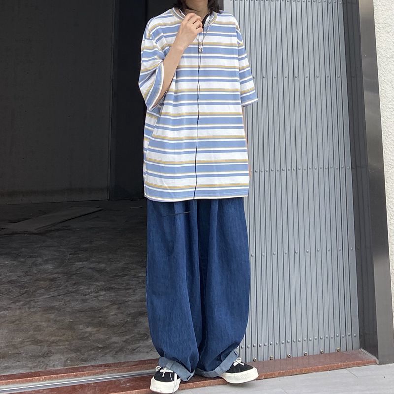 Áo Thun Tay Lỡ Dáng Rộng Kẻ Sọc Ngang Trẻ Trung Hợp Thời Trang 23806a | BigBuy360 - bigbuy360.vn