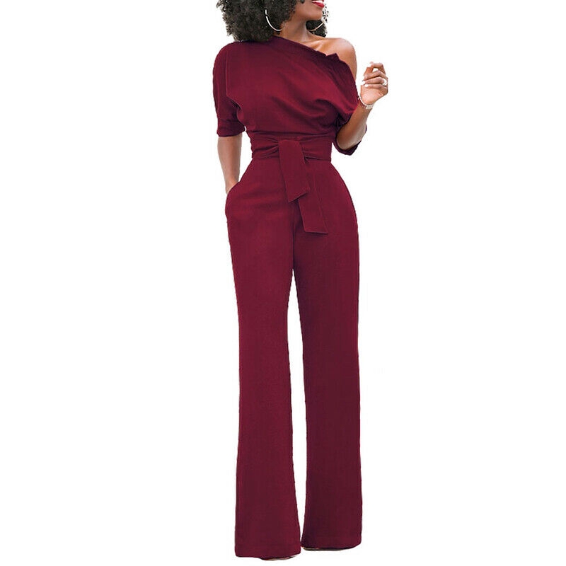 Jumpsuit quần dài ống rộng kèm nịt bụng thiết kế trễ vai quyến rũ