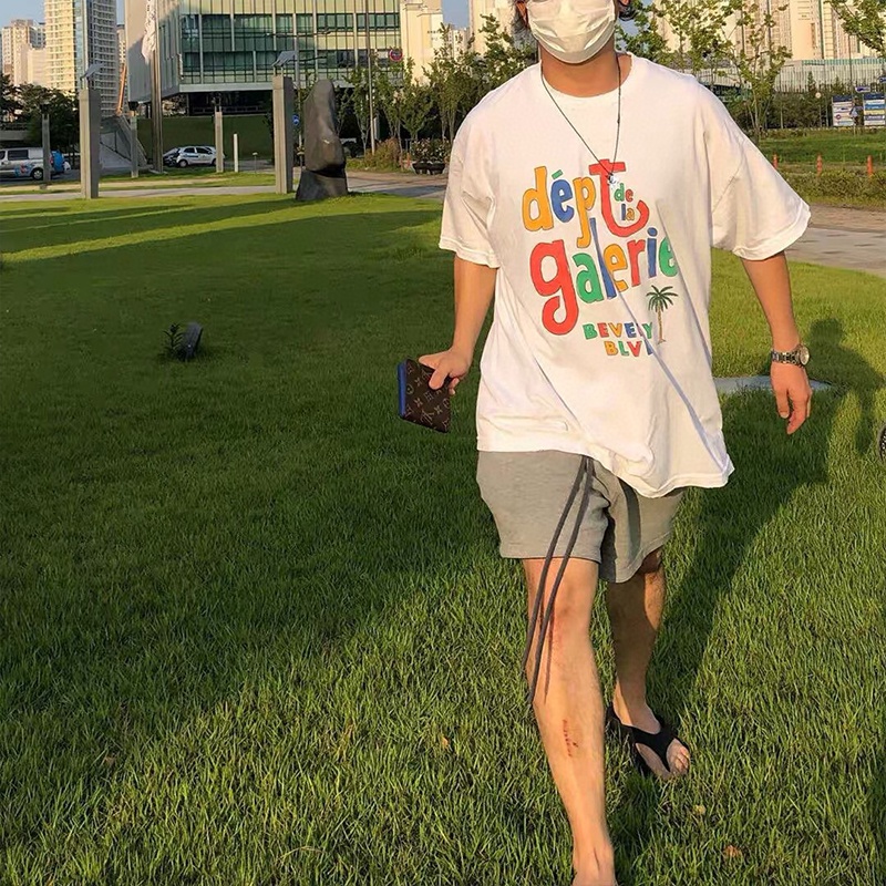 GALLERY DEPT Ouyang Nana with the same rainbow graffiti print letter couple loose casual T-shirt