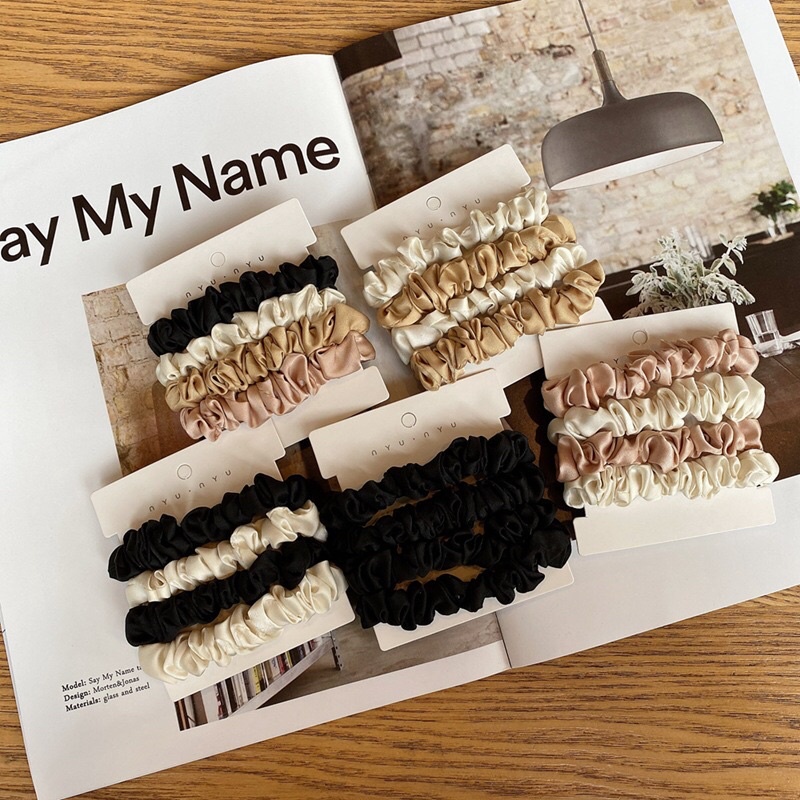 Set Dây Buộc Tóc Lụa Satin Co Giãn Mềm Mại, Cột Tóc Vải Scrunchies Sang Chảnh Siêu Xinh Mẫu Mới