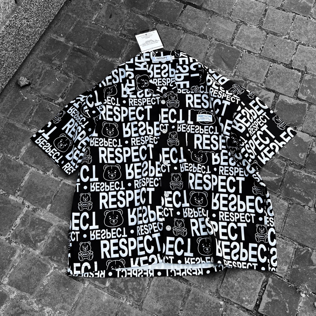 Áo sơ mi họa tiết MEANSTORE nam nữ tay lỡ Oversize form rộng ulzzang cổ pizama không nhăn dáng suông - Respect