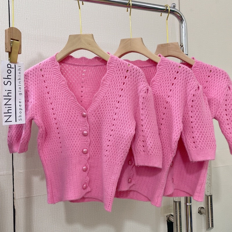 Xả hàng - Áo len hồng cúc ngọc siêu xinh AL9010 - NhiNhi Shop